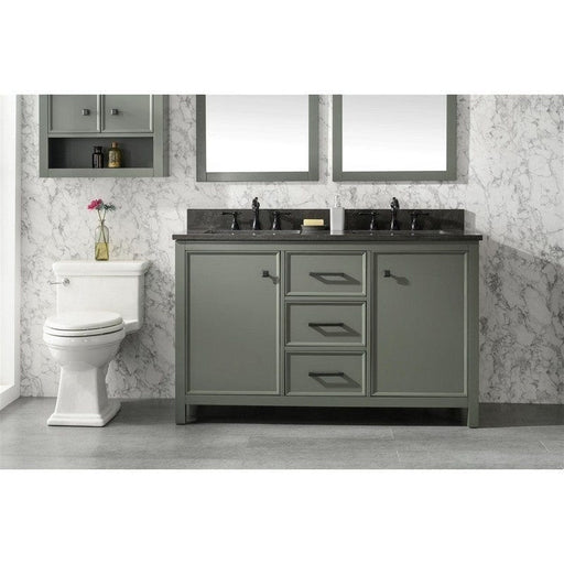Legion Furniture WLF2154-PG 54 Inch Pewter Green Finish Double Sink Vanity Cabinet with Blue Lime Stone Top - Backyard Provider