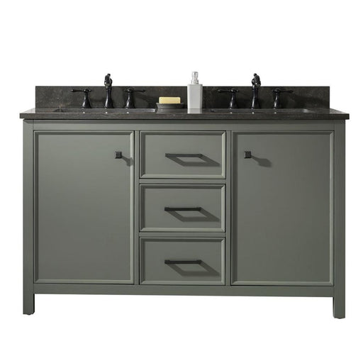 Legion Furniture WLF2154-PG 54 Inch Pewter Green Finish Double Sink Vanity Cabinet with Blue Lime Stone Top - Backyard Provider