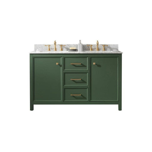 Legion Furniture WLF2154-VG 54 Inch Vogue Green Finish Double Sink Vanity Cabinet with Carrara White Top - Backyard Provider