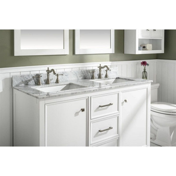Legion Furniture WLF2154-W 54 Inch White Finish Double Sink Vanity Cabinet with Carrara White Top
