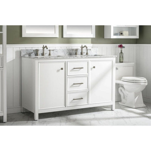 Legion Furniture WLF2154-W 54 Inch White Finish Double Sink Vanity Cabinet with Carrara White Top - Backyard Provider