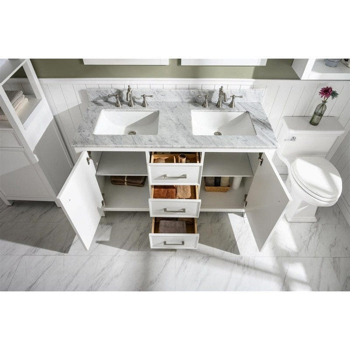 Legion Furniture WLF2154-W 54 Inch White Finish Double Sink Vanity Cabinet with Carrara White Top