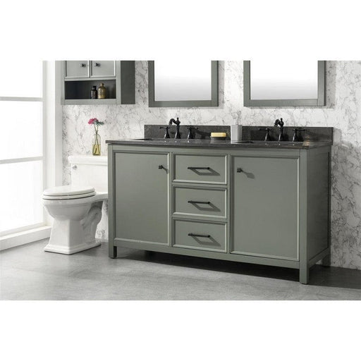 Legion Furniture WLF2160D-PG 60 Inch Pewter Green Finish Double Sink Vanity Cabinet with Blue Lime Stone Top - Backyard Provider