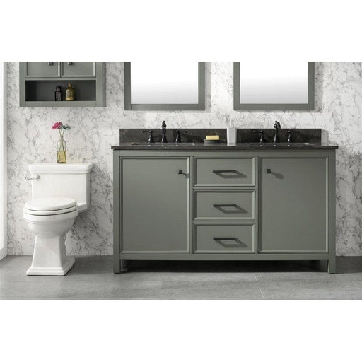 Legion Furniture WLF2160D-PG 60 Inch Pewter Green Finish Double Sink Vanity Cabinet with Blue Lime Stone Top - Backyard Provider