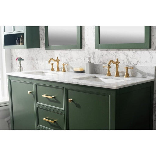 Legion Furniture WLF2160D-VG 60 Inch Vogue Green Finish Double Sink Vanity Cabinet with Carrara White Top - Backyard Provider
