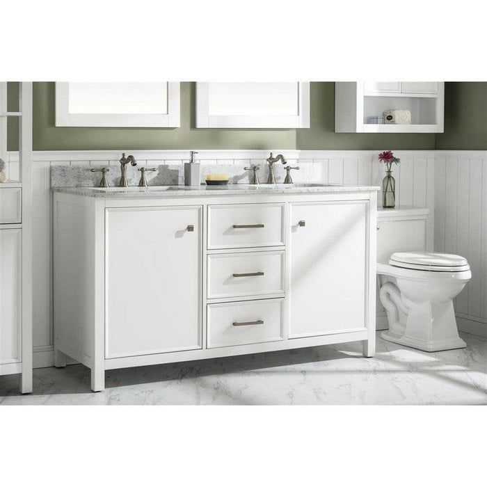 Legion Furniture WLF2160D-W 60 Inch White Finish Double Sink Vanity Cabinet with Carrara White Top - Backyard Provider