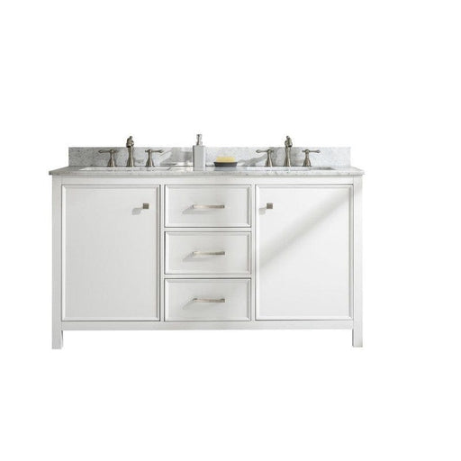 Legion Furniture WLF2160D-W 60 Inch White Finish Double Sink Vanity Cabinet with Carrara White Top - Backyard Provider