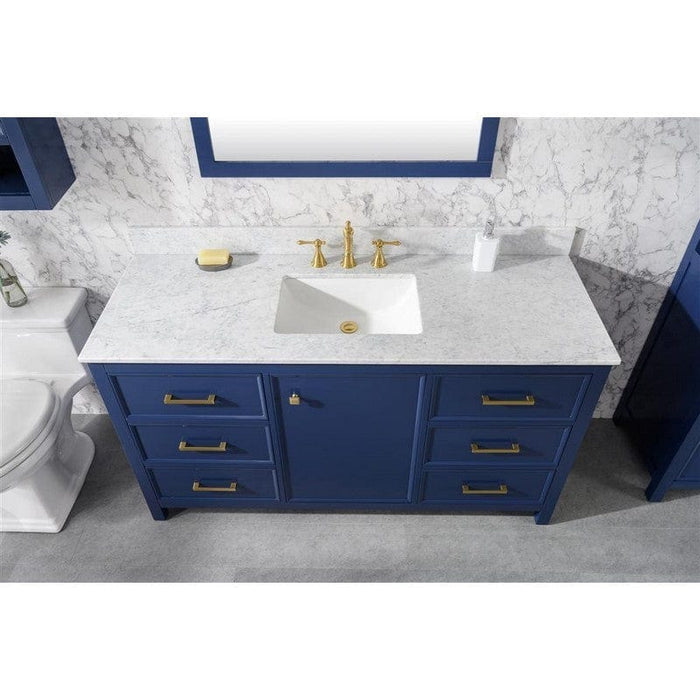 Legion Furniture WLF2160S-B 60 Inch Blue Finish Single Sink Vanity Cabinet with Carrara White Top - Backyard Provider