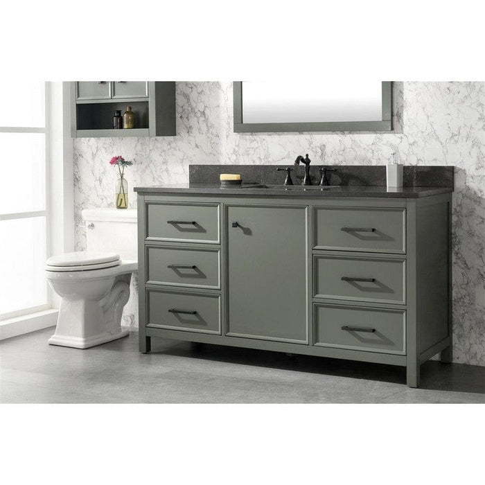 Legion Furniture WLF2160S-PG 60 Inch Pewter Green Finish Single Sink Vanity Cabinet with Blue Lime Stone Top - Backyard Provider