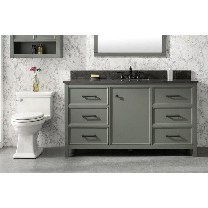 Legion Furniture WLF2160S-PG 60 Inch Pewter Green Finish Single Sink Vanity Cabinet with Blue Lime Stone Top - Backyard Provider
