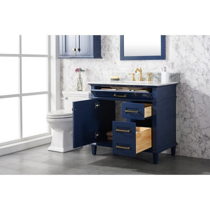 Legion Furniture WLF2236-B 36 Inch Blue Finish Sink Vanity Cabinet with Carrara White Top - Backyard Provider