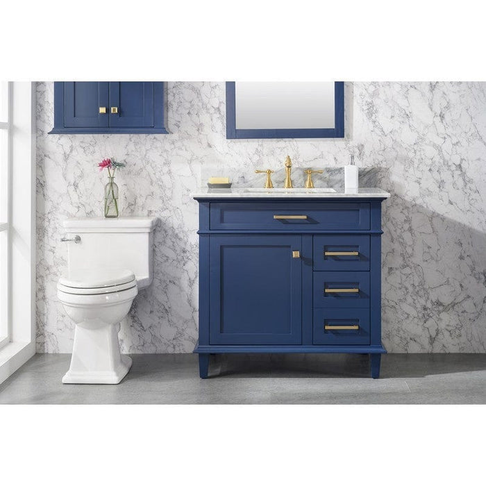 Legion Furniture WLF2236-B 36 Inch Blue Finish Sink Vanity Cabinet with Carrara White Top - Backyard Provider