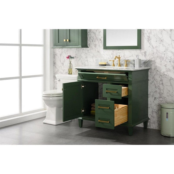 Legion Furniture WLF2236-VG 36 Inch Vogue Green Finish Sink Vanity Cabinet with Carrara White Top - Backyard Provider