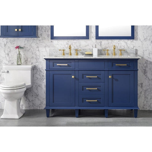 Legion Furniture WLF2254-B 54 Inch Blue Finish Double Sink Vanity Cabinet with Carrara White Top - Backyard Provider