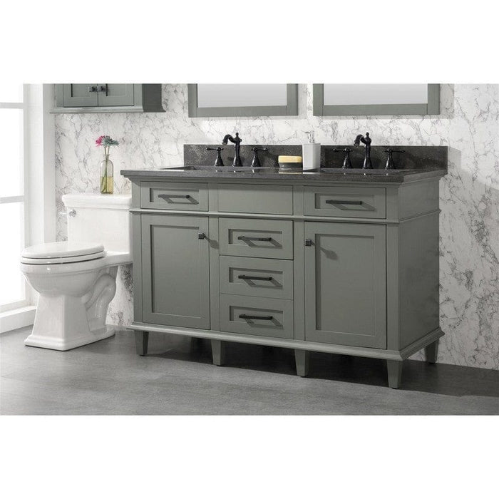 Legion Furniture WLF2254-PG 54 Inch Pewter Green Finish Double Sink Vanity Cabinet with Blue Lime Stone Top - Backyard Provider