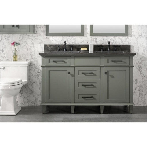 Legion Furniture WLF2254-PG 54 Inch Pewter Green Finish Double Sink Vanity Cabinet with Blue Lime Stone Top - Backyard Provider