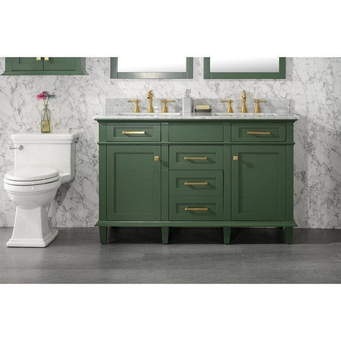Legion Furniture WLF2254-VG 54 Inch Vogue Green Finish Double Sink Vanity Cabinet with Carrara White Top - Backyard Provider