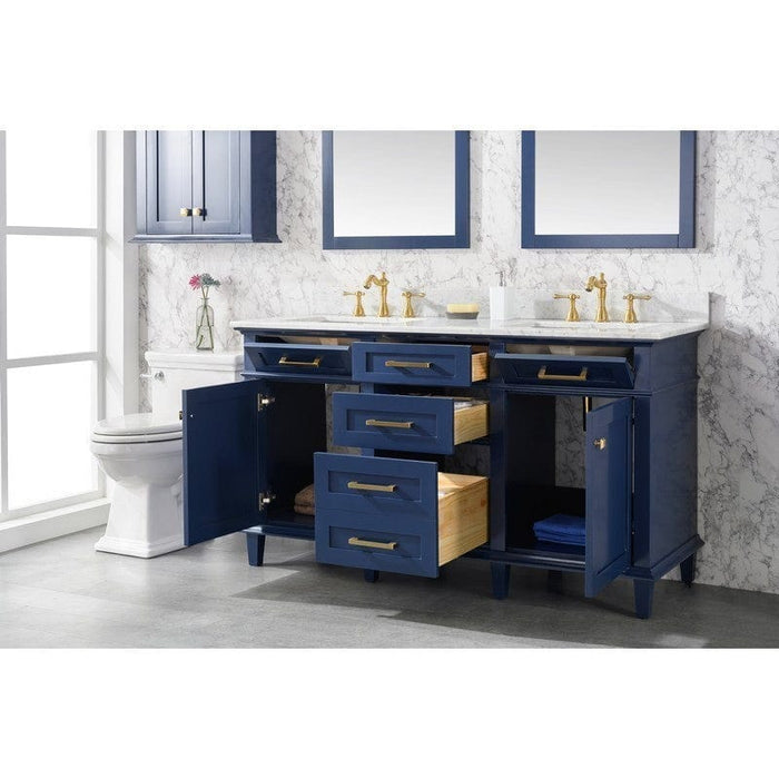 Legion Furniture WLF2260D-B 60 Inch Blue Finish Double Sink Vanity Cabinet with Carrara White Top - Backyard Provider