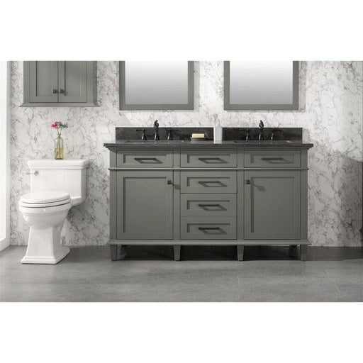 Legion Furniture WLF2260D-PG 60 Inch Pewter Green Finish Double Sink Vanity Cabinet with Blue Lime Stone Top - Backyard Provider