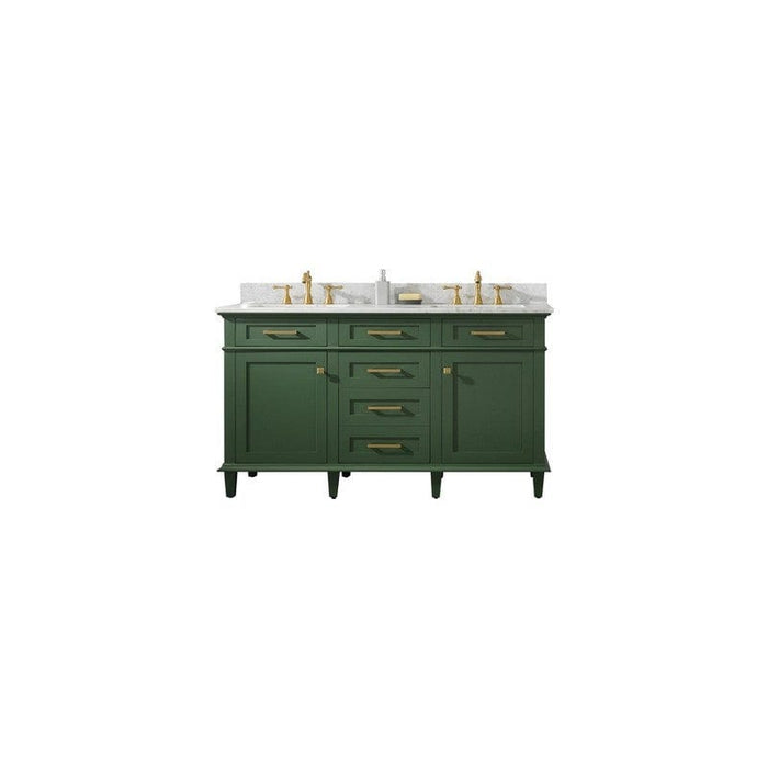 Legion Furniture WLF2260D-VG 60 Inch Vogue Green Finish Double Sink Vanity Cabinet with Carrara White Top - Backyard Provider