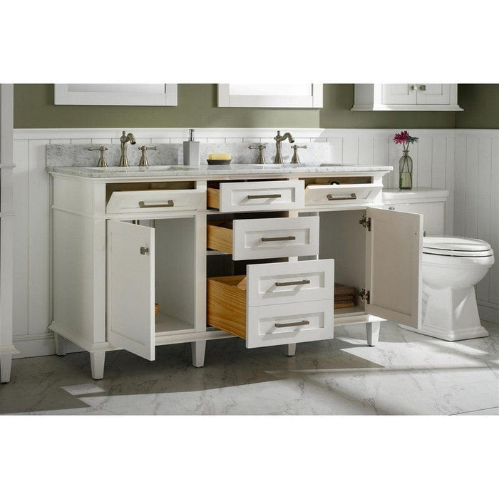 Legion Furniture WLF2260D-W 60 Inch White Finish Double Sink Vanity Cabinet with Carrara White Top - Backyard Provider