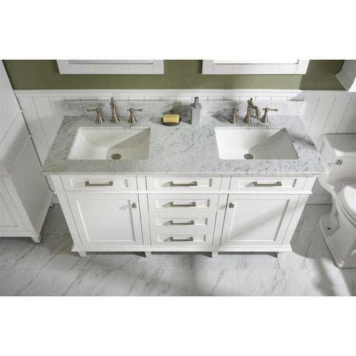 Legion Furniture WLF2260D-W 60 Inch White Finish Double Sink Vanity Cabinet with Carrara White Top - Backyard Provider