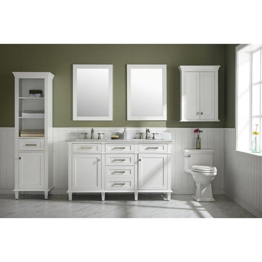 Legion Furniture WLF2260D-W 60 Inch White Finish Double Sink Vanity Cabinet with Carrara White Top - Backyard Provider