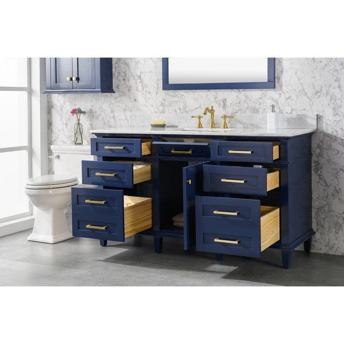 Legion Furniture WLF2260S-B 60 Inch Blue Finish Single Sink Vanity Cabinet with Carrara White Top - Backyard Provider