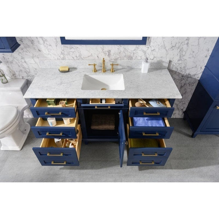 Legion Furniture WLF2260S-B 60 Inch Blue Finish Single Sink Vanity Cabinet with Carrara White Top - Backyard Provider