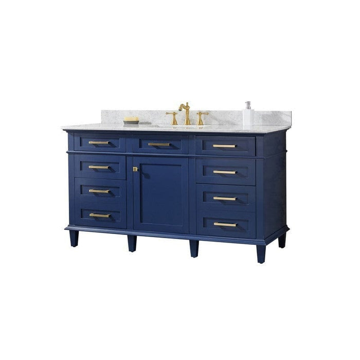 Legion Furniture WLF2260S-B 60 Inch Blue Finish Single Sink Vanity Cabinet with Carrara White Top - Backyard Provider