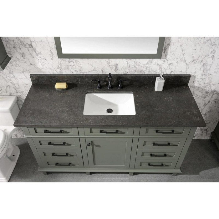 Legion Furniture WLF2260S-PG 60 Inch Pewter Green Finish Single Sink Vanity Cabinet with Blue Lime Stone Top - Backyard Provider