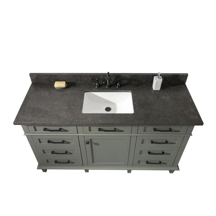 Legion Furniture WLF2260S-PG 60 Inch Pewter Green Finish Single Sink Vanity Cabinet with Blue Lime Stone Top - Backyard Provider