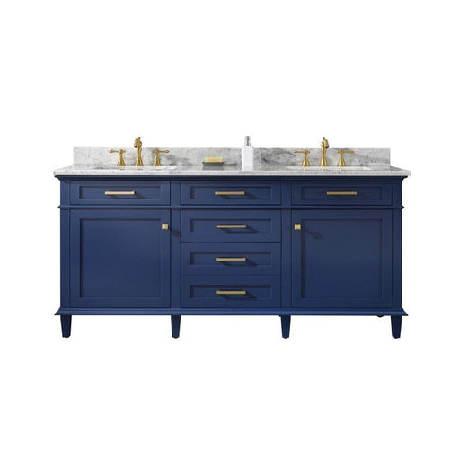 Legion Furniture WLF2272-B 72 Inch Blue Double Single Sink Vanity Cabinet with Carrara White Top - Backyard Provider