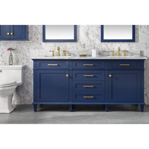 Legion Furniture WLF2272-B 72 Inch Blue Double Single Sink Vanity Cabinet with Carrara White Top - Backyard Provider