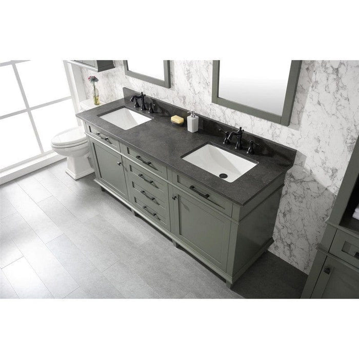 Legion Furniture WLF2272-PG 72 Inch Pewter Green Double Single Sink Vanity Cabinet with Blue Lime Stone Top - Backyard Provider