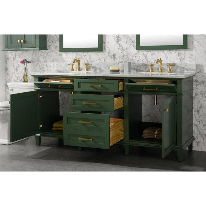 Legion Furniture WLF2272-VG 72 Inch Vogue Green Double Single Sink Vanity Cabinet with Carrara White Top - Backyard Provider