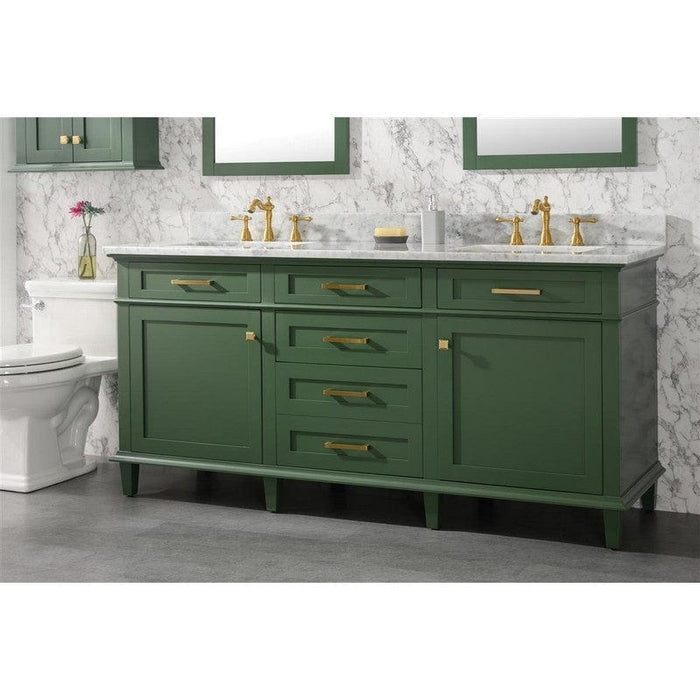 Legion Furniture WLF2272-VG 72 Inch Vogue Green Double Single Sink Vanity Cabinet with Carrara White Top - Backyard Provider