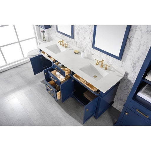 Legion Furniture WLF2280-B 80 Inch Blue Double Sink Vanity Cabinet with Carrara White Quartz Top - Backyard Provider