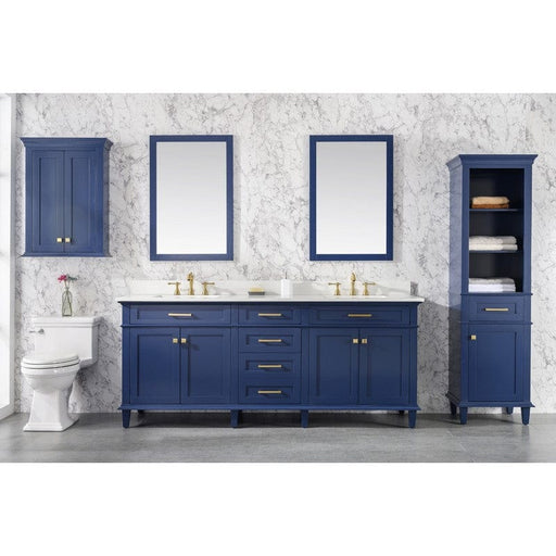 Legion Furniture WLF2280-B 80 Inch Blue Double Sink Vanity Cabinet with Carrara White Quartz Top - Backyard Provider