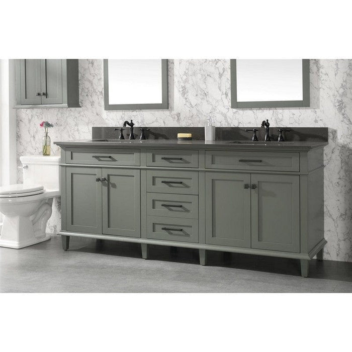 Legion Furniture WLF2280-PG 80 Inch Pewter Green Double Single Sink Vanity Cabinet with Blue Lime Stone Quartz Top - Backyard Provider