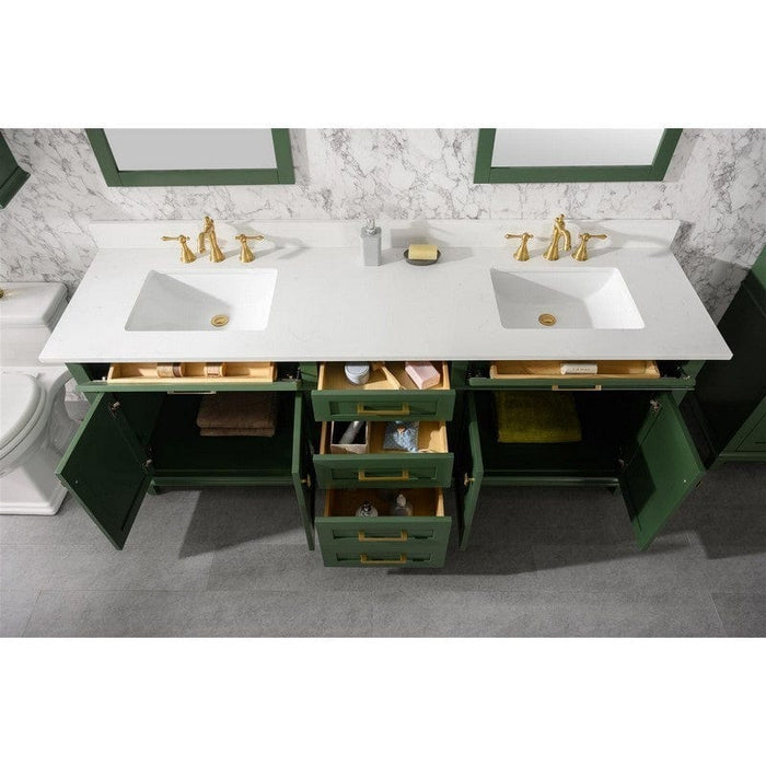 Legion Furniture WLF2280-VG 80 Inch Vogue Green Double Single Sink Vanity Cabinet with Carrara White Quartz Top - Backyard Provider