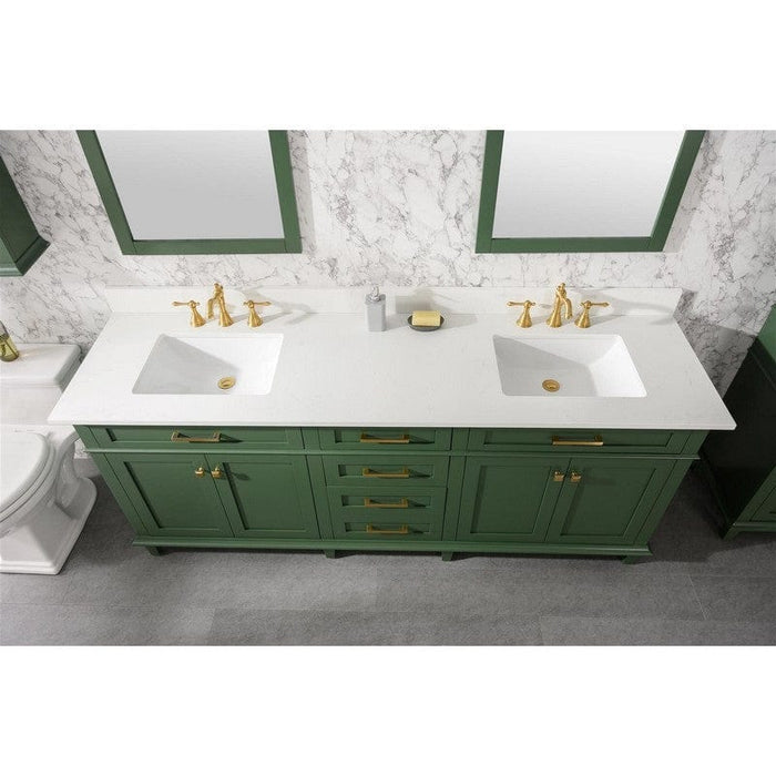 Legion Furniture WLF2280-VG 80 Inch Vogue Green Double Single Sink Vanity Cabinet with Carrara White Quartz Top - Backyard Provider