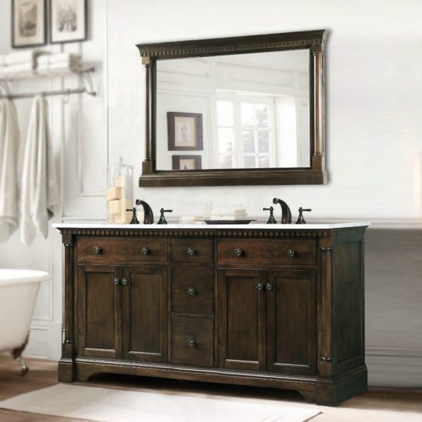Legion Furniture WLF6036-60 61 Inch Antique Coffee Vanity with Carrara White Top and Matching Backsplash, No Faucet - Backyard Provider
