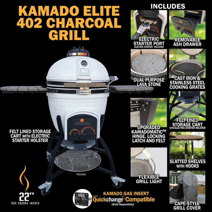 Elite | XR402 Deluxe Ceramic Kamado Grill | Charcoal Gas Compatible