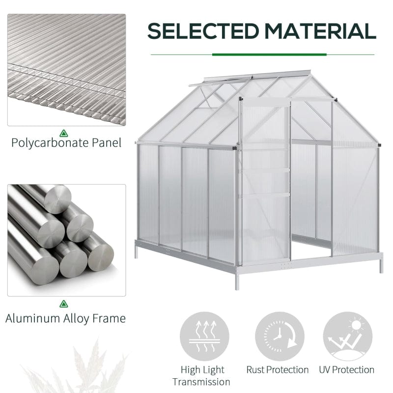 Outsunny 8' x 6' Aluminum Outdoor Greenhouse, Polycarbonate Walk-in Garden Greenhouse - 845-540V01SR