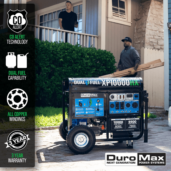DuroMax 10,000 Watt Portable Dual Fuel Gas Propane CO Alert Generator - XP10000HX