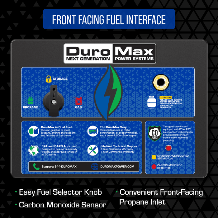 DuroMax 10,000 Watt Portable Dual Fuel Gas Propane CO Alert Generator - XP10000HX