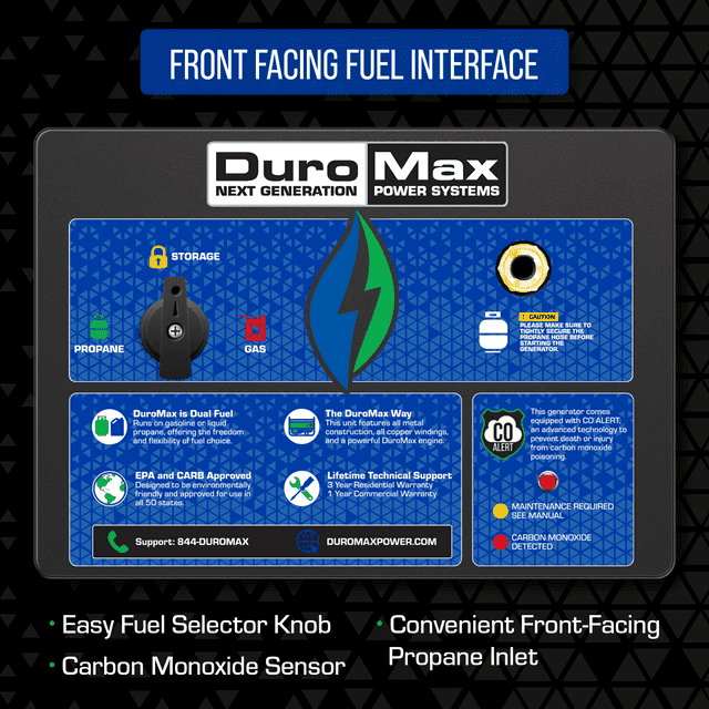DuroMax 13,000 Watt Portable Dual Fuel Gas Propane CO Alert Generator - XP13000HX