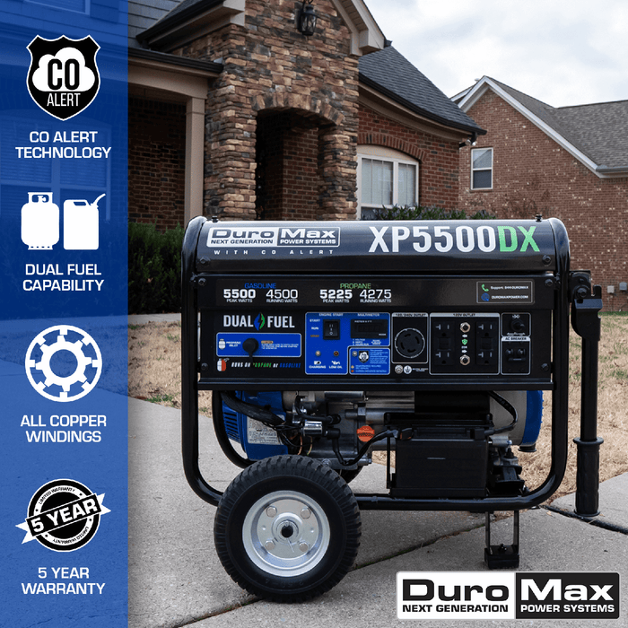 DuroMax 5,500 Watt Dual Fuel Gas Propane Portable Generator w/ CO Alert - XP5500DX