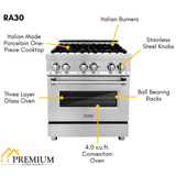 ZLINE 30 in. Professional Gas Burner, Electric Oven Stainless Steel Range, RA30